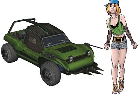 Game: Twisted Metal Head-On Name: Krista Sparks Vehicle: Grasshopper Level of Offensiveness: 6